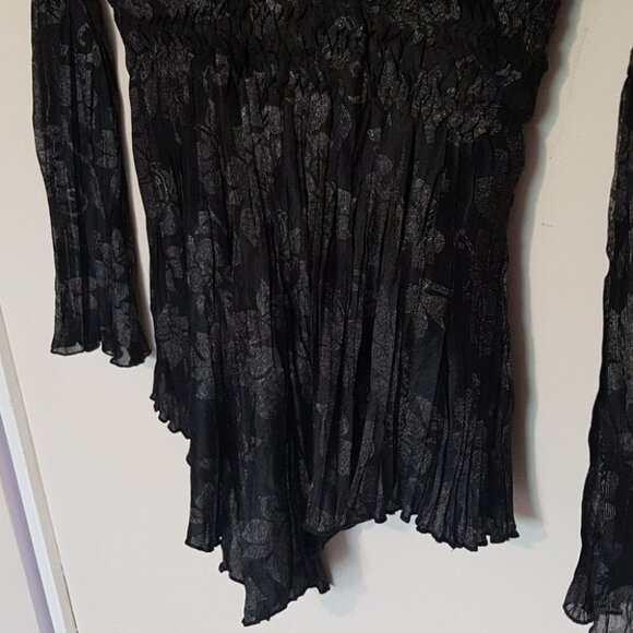 Vintage 90s Y2K Chagall black origami crinkle asymmetrical long sleeve top sz S - Picture 3 of 7